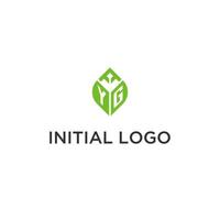 yg monograma com folha logotipo Projeto Ideias, criativo inicial carta logotipo com natural verde folhas vetor