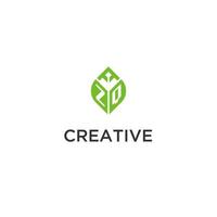 zq monograma com folha logotipo Projeto Ideias, criativo inicial carta logotipo com natural verde folhas vetor