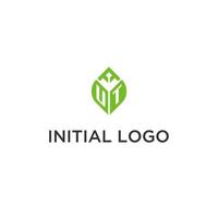 ut monograma com folha logotipo Projeto Ideias, criativo inicial carta logotipo com natural verde folhas vetor