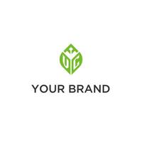 vc monograma com folha logotipo Projeto Ideias, criativo inicial carta logotipo com natural verde folhas vetor