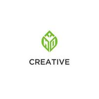 md monograma com folha logotipo Projeto Ideias, criativo inicial carta logotipo com natural verde folhas vetor