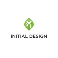 pl monograma com folha logotipo Projeto Ideias, criativo inicial carta logotipo com natural verde folhas vetor