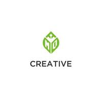 mq monograma com folha logotipo Projeto Ideias, criativo inicial carta logotipo com natural verde folhas vetor