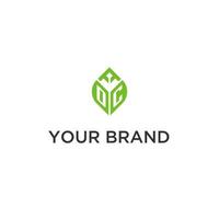 oc monograma com folha logotipo Projeto Ideias, criativo inicial carta logotipo com natural verde folhas vetor