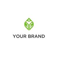 jc monograma com folha logotipo Projeto Ideias, criativo inicial carta logotipo com natural verde folhas vetor