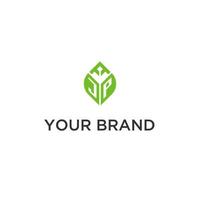 jp monograma com folha logotipo Projeto Ideias, criativo inicial carta logotipo com natural verde folhas vetor