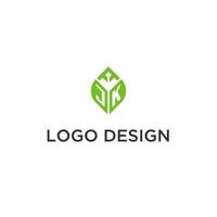 jk monograma com folha logotipo Projeto Ideias, criativo inicial carta logotipo com natural verde folhas vetor