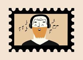 homem escuta para música. melomaníaco conceito. vetor ilustração dentro mão desenhado estilo