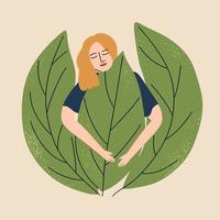 a conceito do levando Cuidado do você mesmo, mental saúde. a menina gasta Tempo com ela mesma dentro natureza. vetor ilustração dentro mão desenhado estilo