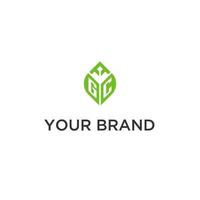 gc monograma com folha logotipo Projeto Ideias, criativo inicial carta logotipo com natural verde folhas vetor