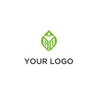 ir monograma com folha logotipo Projeto Ideias, criativo inicial carta logotipo com natural verde folhas vetor