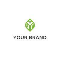vp monograma com folha logotipo Projeto Ideias, criativo inicial carta logotipo com natural verde folhas vetor