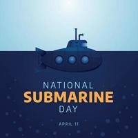 nacional submarino dia. submarino dia plano vetor ilustração. submarino mar nutrição com bolha.