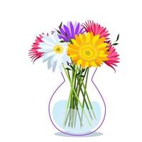 lindas flores em um vaso de vidro vetor