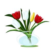 tulipas em um vaso de vidro vetor