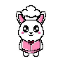 pixel arte fofa chefe de cozinha Coelho Projeto mascote kawaii vetor