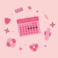 calendário menstrual com coleção de kit de higiene vetor