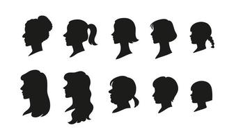 várias sombras de penteados para mulheres. mão desenhada estilo ilustrações vetoriais. vetor