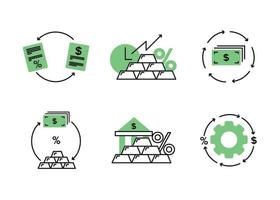 finança. vetor ilustração conjunto do dívida refinanciamento ícones, depósitos dentro precioso metais