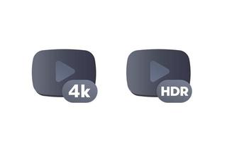 Ícones de conteúdo de vídeo 4k e hdr vetor