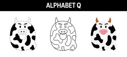 alfabeto q traçando e planilha para colorir para crianças vetor
