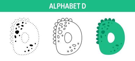planilha de desenho e coloração do alfabeto d para crianças vetor