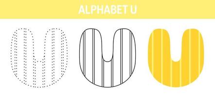planilha de desenho e coloração do alfabeto u para crianças vetor