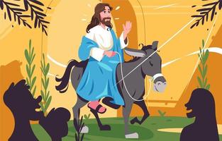 ilustração de festa de domingo de palma com jesus montando burro vetor