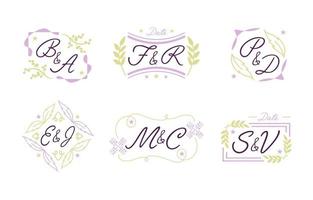 conjunto de logotipo de monograma de casamento vetor