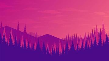floresta rosa e roxa com montanhas vetor