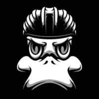 Pato bicicleta capacete Preto e branco mascote Projeto vetor