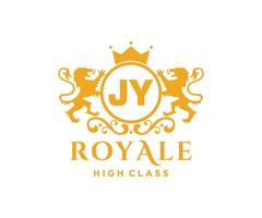 dourado carta jy modelo logotipo luxo ouro carta com coroa. monograma alfabeto . lindo real iniciais carta. vetor