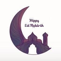 mão desenhado eid Mubarak letras com azul mesquita cor vetor