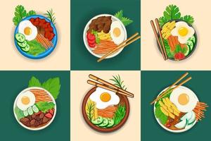 bibimbap único mão desenhando ilustrações. delicioso especiaria coreano Coréia tigela jantar Kimchi vegetal prato refeição quente saudável restaurante cozinhando frango prato oriental bibimbap grampo arte modelo vetor