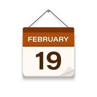 fevereiro 19, calendário ícone com sombra. dia, mês. encontro compromisso tempo. evento cronograma data. plano vetor ilustração.