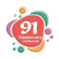 91º aniversário celebração logotipo colorida Projeto com bolhas em branco fundo abstrato vetor ilustração