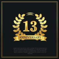 13 ano aniversário celebração logotipo ouro cor Projeto em Preto fundo abstrato ilustração vetor