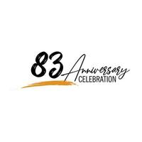 83 ano aniversário celebração logotipo Projeto com Preto cor isolado Fonte e amarelo cor em branco fundo vetor