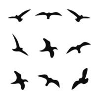 conjunto de ícones de silhueta de pássaro voador vetor