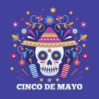 crânio de cinco de mayo e flores coloridas vetor