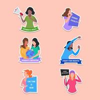conjunto de design de adesivos de conscientização do dia da mulher