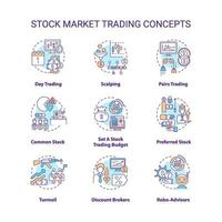 Conjunto de ícones de conceito de negociação do mercado de ações vetor