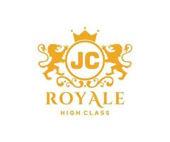 dourado carta jc modelo logotipo luxo ouro carta com coroa. monograma alfabeto . lindo real iniciais carta. vetor
