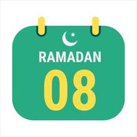 8ª Ramadã comemoro com branco e dourado crescente luas. e Inglês Ramadã texto. vetor