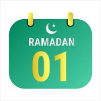contagem regressiva para 1º Ramadã comemoro com branco e dourado crescente luas. e Inglês Ramadã texto. vetor