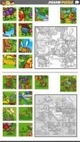 quebra-cabeças enigma jogos conjunto com desenho animado inseto personagens vetor