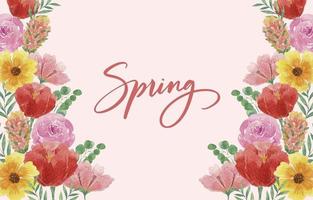 fundo lindo aquarela primavera com flores desabrochando vetor
