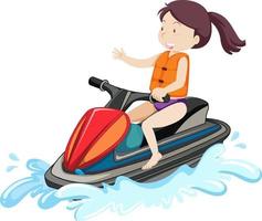 uma mulher dirigindo um personagem de desenho animado de jet ski isolado no fundo branco vetor