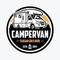 Van de campista motorhome caravana emblema logotipo vetor Projeto modelo isolado