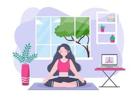 aulas online, conceito de aulas de ioga e meditação vetor